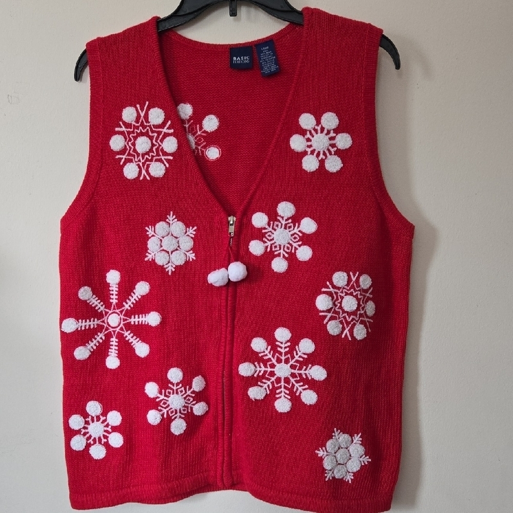 Vintage‎ Christmas Basic Editions Snowflake Sweater Vest Size Large